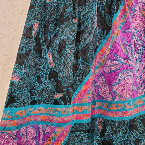 Vintage Skirt Women Sz Large Purple Midi 80s Silky Floral Cottage Festival Indie - Picture 4 of 11